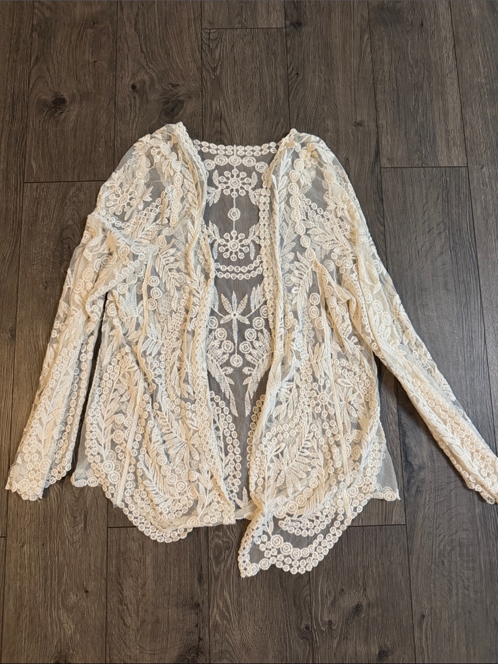SHEIN Cream Lace Long Sleeve Open-Front Top - NWOT never worn